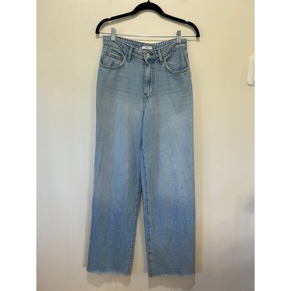 Forever 21 wide leg jeans size 26 raw hem high waist pink side stitching - Picture 1 of 7